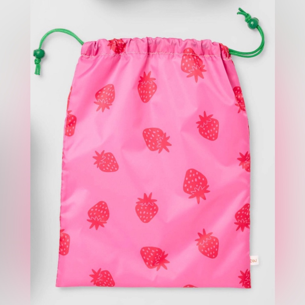 NWOT - Pink Strawberry Print Drawstring Bag